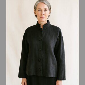 Eskandar Mandarin Boxy Lagenlook Blouse Jacket Oversized Minimalist Sz 1